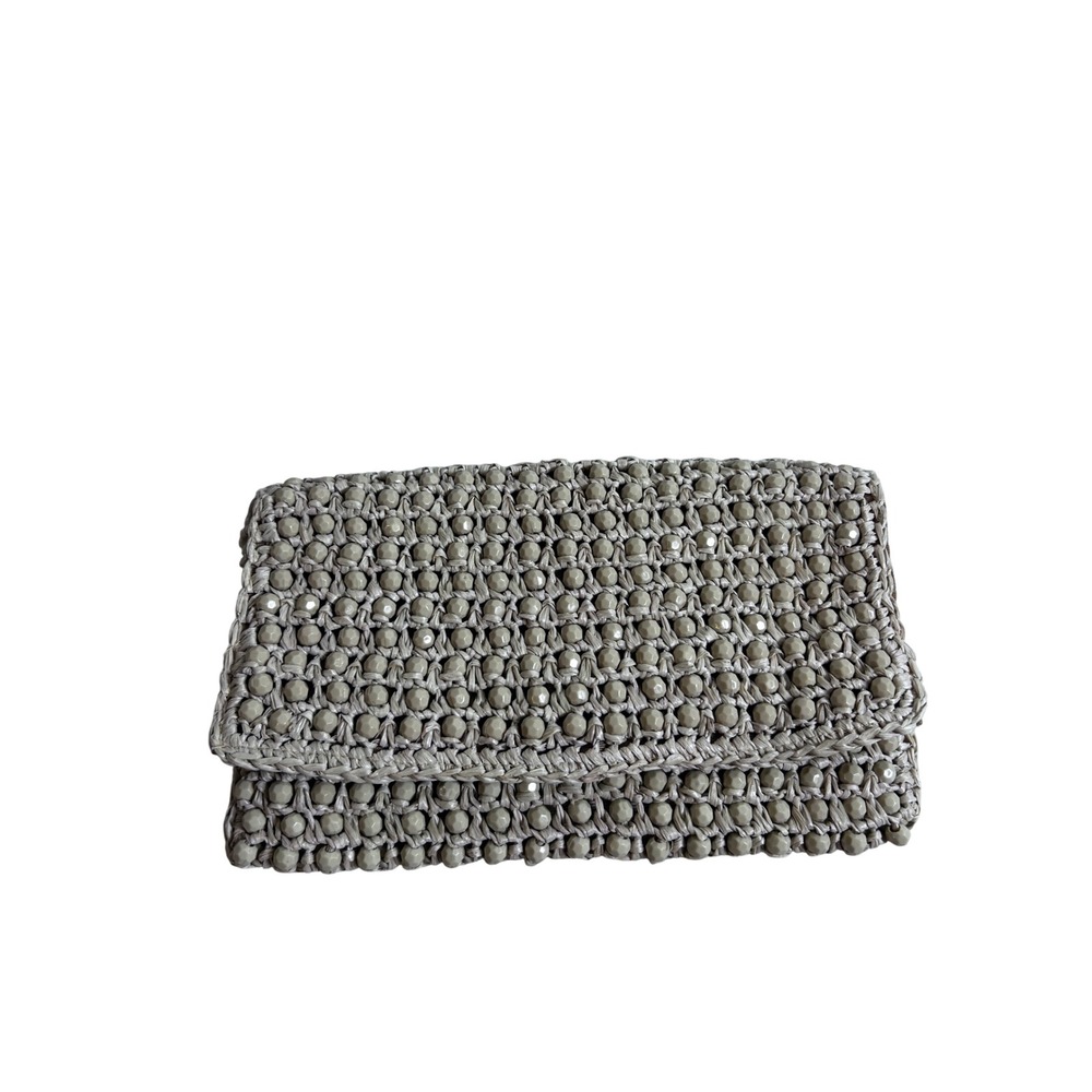 Marcus Brothers Clutch OS Taupe Beaded Woven Made in Italy Women